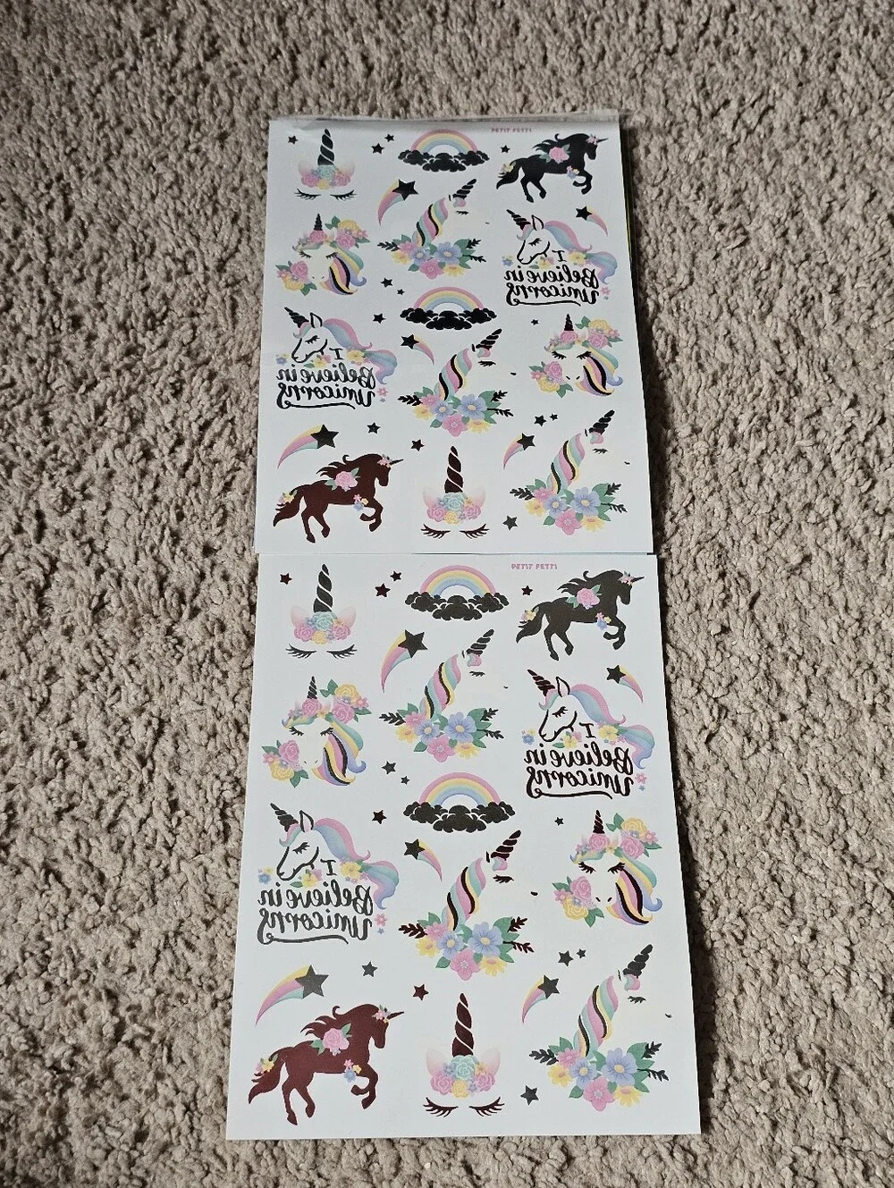 New! Set of 2 Unicorn Table Cloths & 2 Unicorn Temp Tattoos - Party Birthday Etc